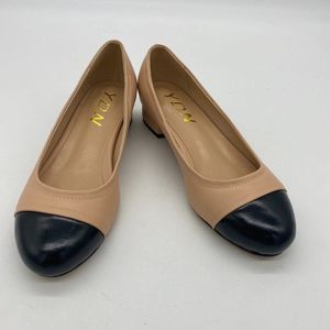 YDN nude black round toe chunky pumps slip on shoes